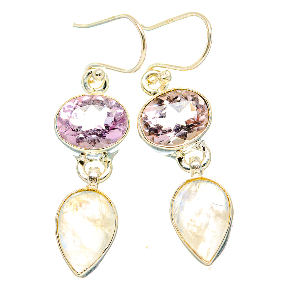 Rainbow Moonstone, Pink Amethyst Earrings handcrafted by Ana Silver Co - EARR429846 - Photo 2