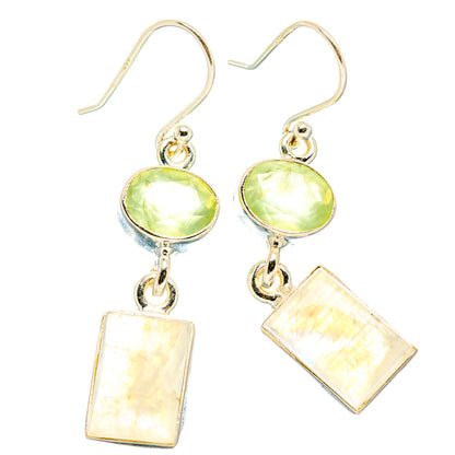 Rainbow Moonstone, Prehnite Earrings handcrafted by Ana Silver Co - EARR429849 - Photo 2
