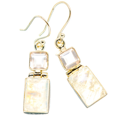 Rainbow Moonstone, Rose Quartz Earrings handcrafted by Ana Silver Co - EARR429852 - Photo 2