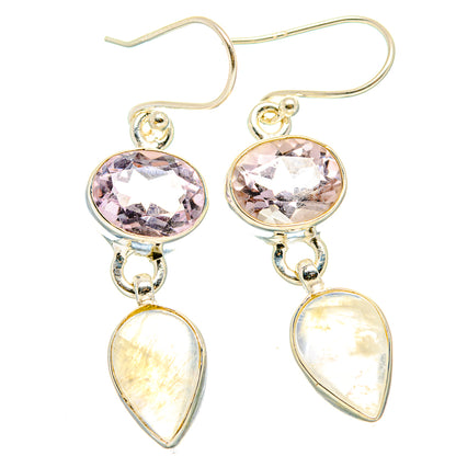 Rainbow Moonstone, Pink Amethyst Earrings handcrafted by Ana Silver Co - EARR429854 - Photo 2