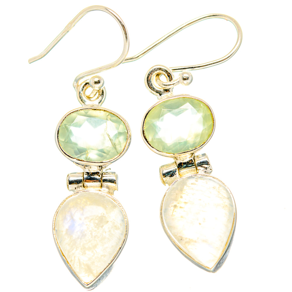 Rainbow Moonstone, Prehnite Earrings handcrafted by Ana Silver Co - EARR429855 - Photo 2