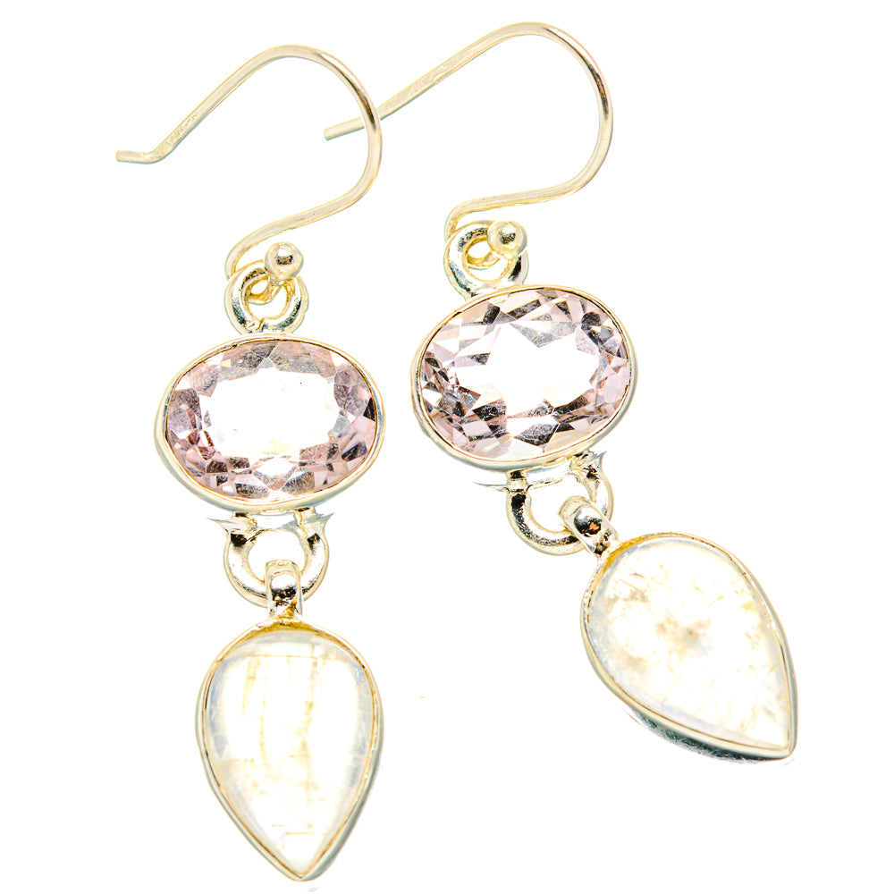 Rainbow Moonstone, Pink Amethyst Earrings handcrafted by Ana Silver Co - EARR429856 - Photo 2