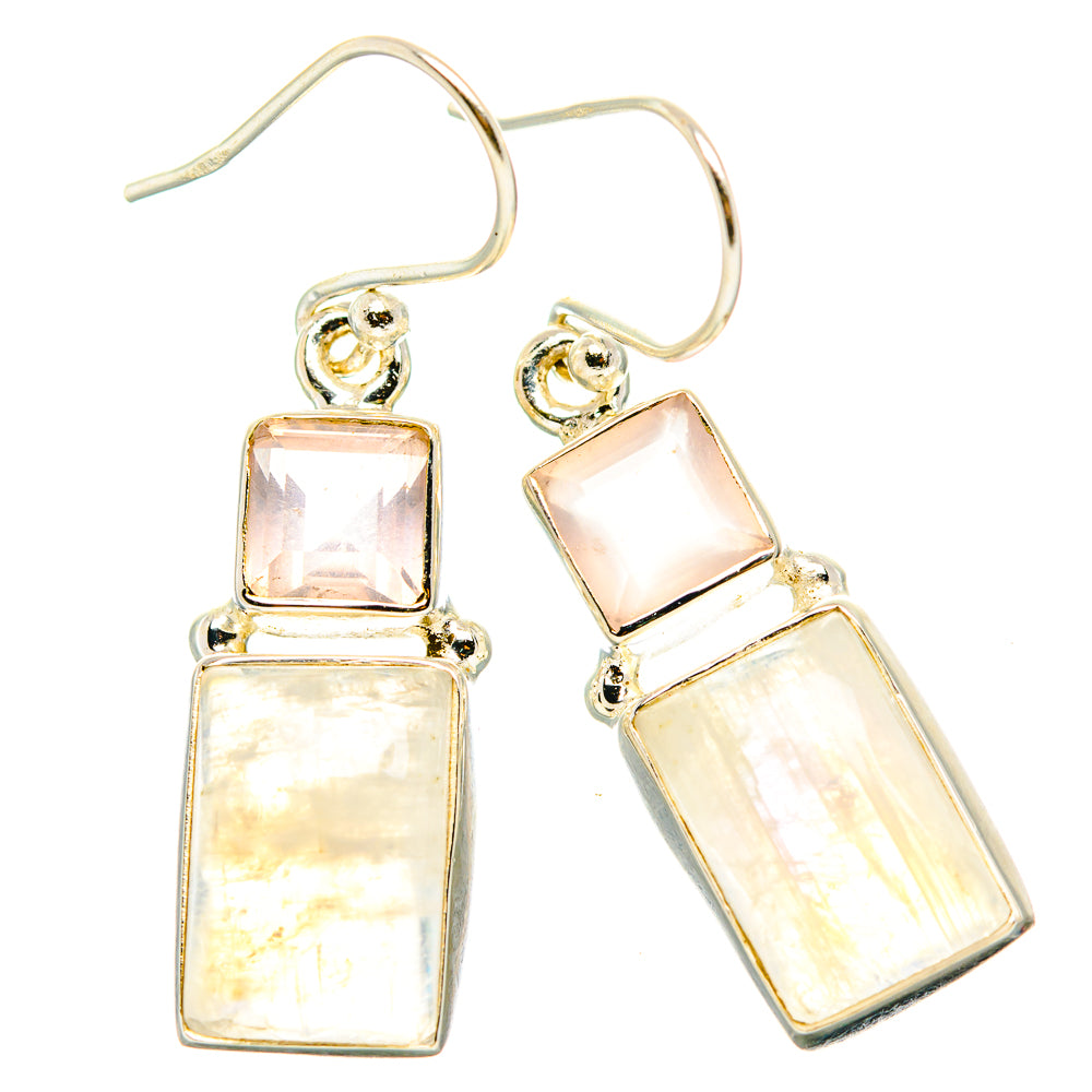 Rainbow Moonstone, Rose Quartz Earrings handcrafted by Ana Silver Co - EARR429857 - Photo 2