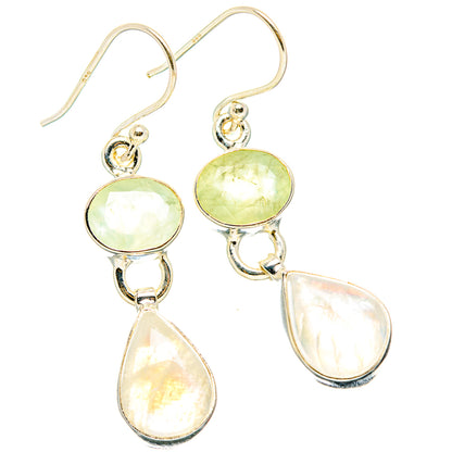 Rainbow Moonstone, Prehnite Earrings handcrafted by Ana Silver Co - EARR429861 - Photo 2
