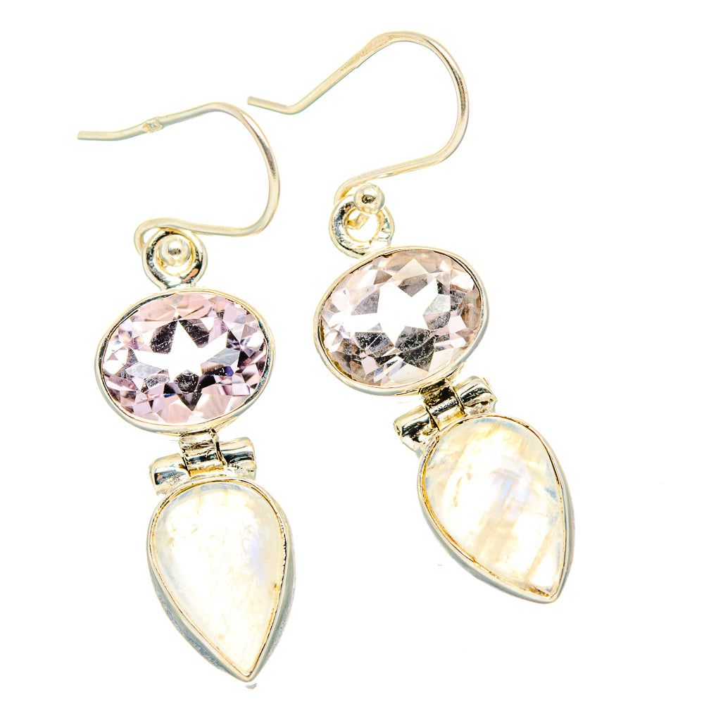 Rainbow Moonstone, Pink Amethyst Earrings handcrafted by Ana Silver Co - EARR429862 - Photo 2