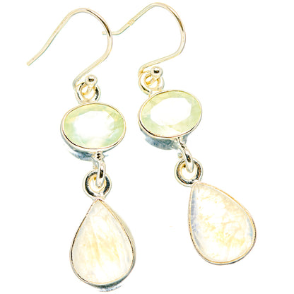 Rainbow Moonstone, Prehnite Earrings handcrafted by Ana Silver Co - EARR429863 - Photo 2