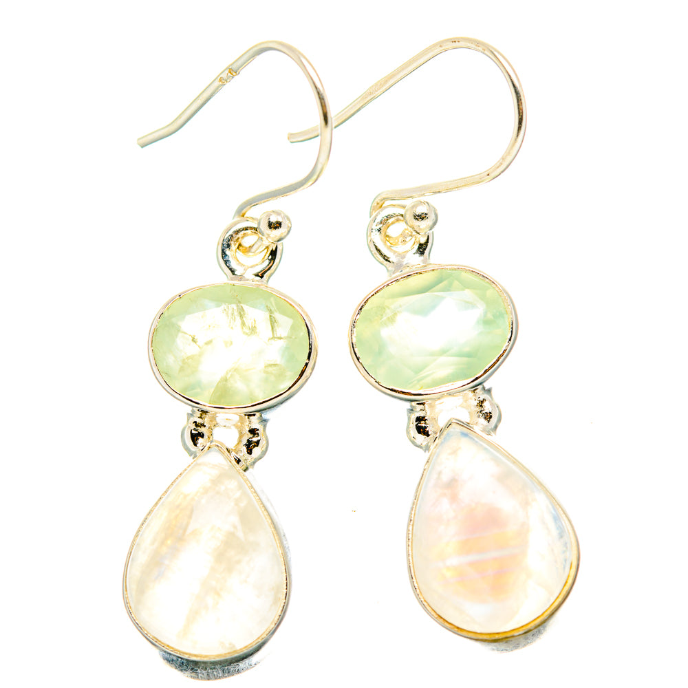 Rainbow Moonstone, Prehnite Earrings handcrafted by Ana Silver Co - EARR429866 - Photo 2