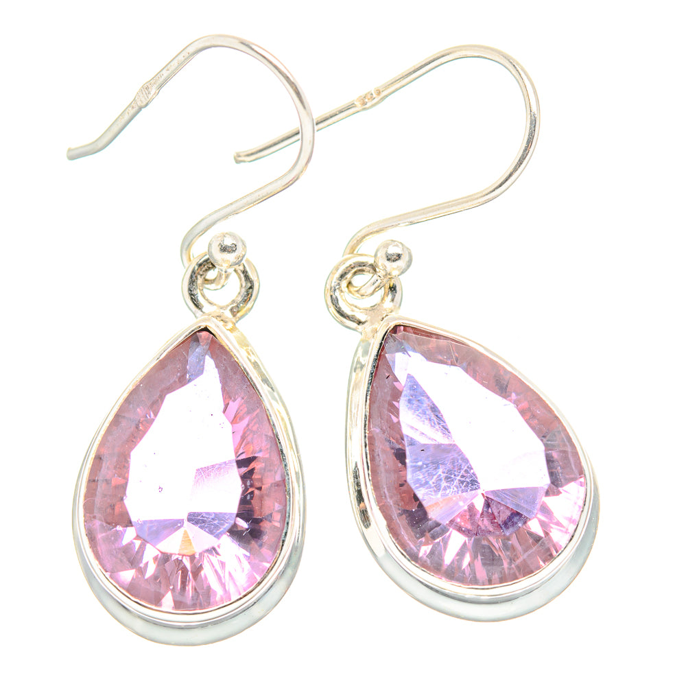 Teardrop faceted gemstone earrings with light pink stones in silver frames