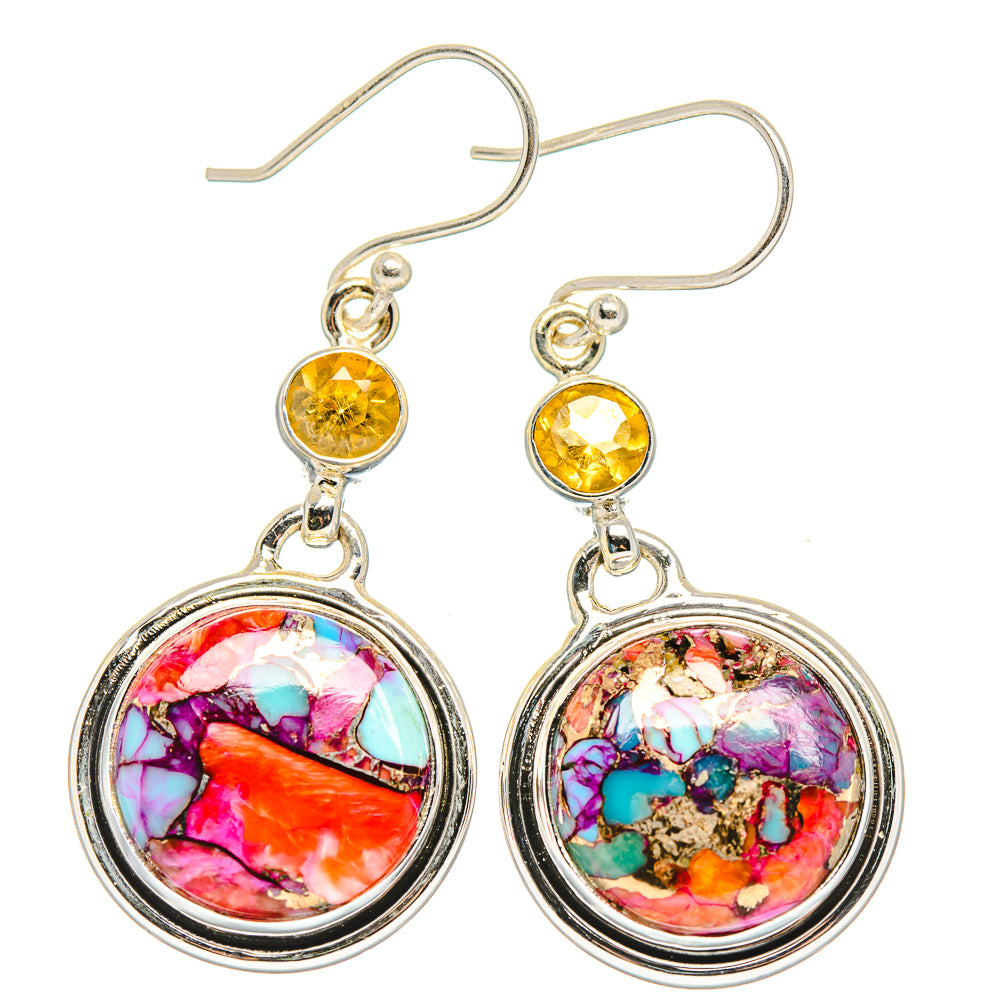 Kingman Pink Dahlia Turquoise Earrings handcrafted by Ana Silver Co - EARR429884 - Photo 2