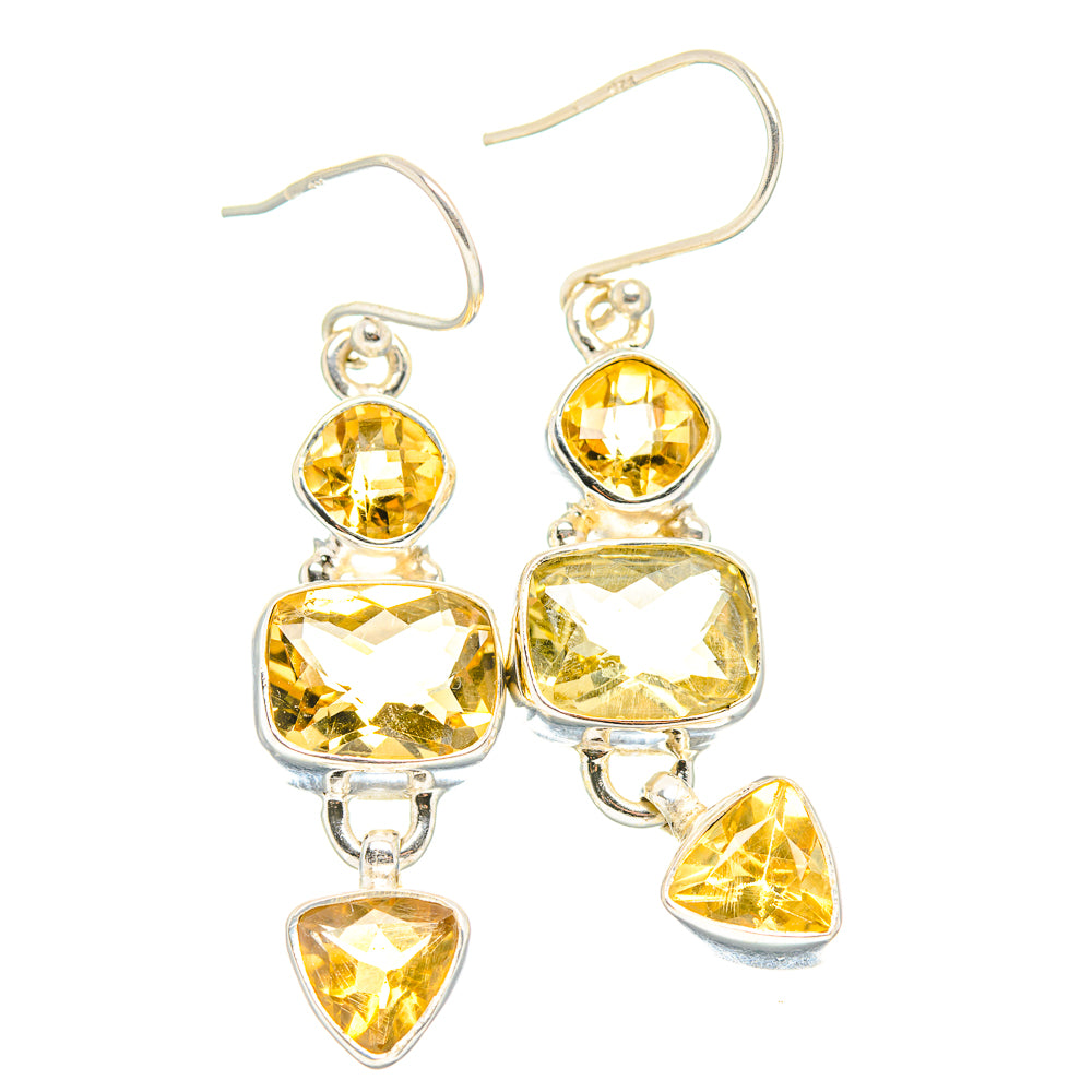 925 sterling silver faceted citrine drop earrings with round, heart, and square stones