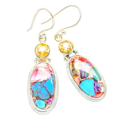 Kingman Pink Dahlia Turquoise Earrings handcrafted by Ana Silver Co - EARR429905 - Photo 2