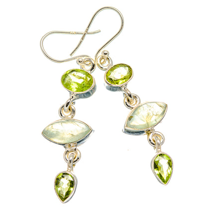 Sterling silver drop earrings with green peridot and pale oval stones, lever hooks