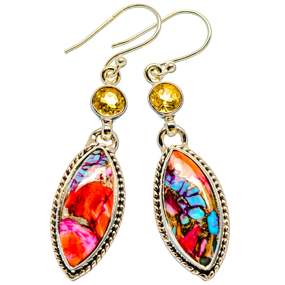 Kingman Pink Dahlia Turquoise Earrings handcrafted by Ana Silver Co - EARR429945 - Photo 2