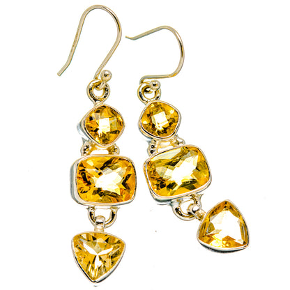 Faceted citrine drop earrings in sterling silver, multi-tier yellow gemstone dangles