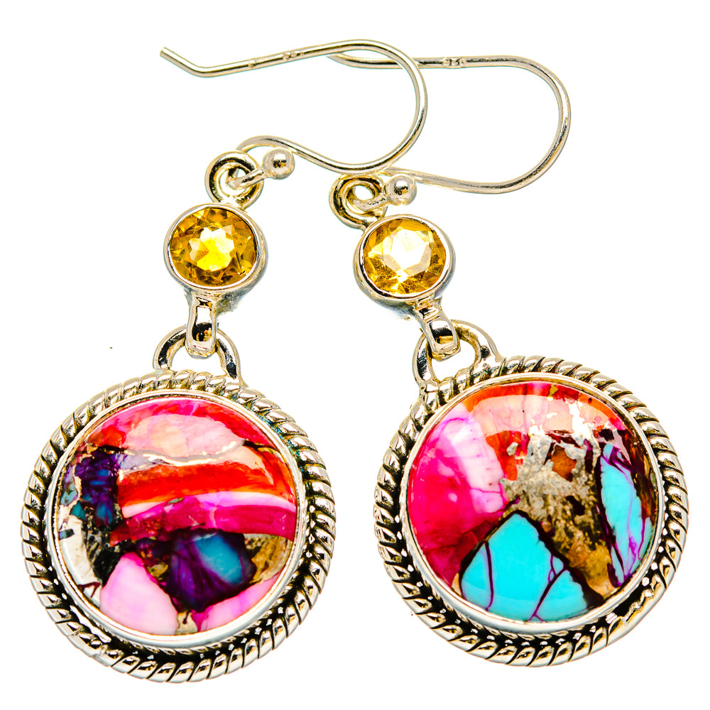 Kingman Pink Dahlia Turquoise Earrings handcrafted by Ana Silver Co - EARR429968 - Photo 2