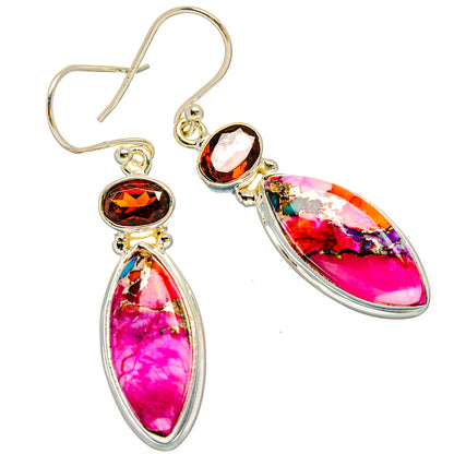 Kingman Pink Dahlia Turquoise Earrings handcrafted by Ana Silver Co - EARR429978 - Photo 2