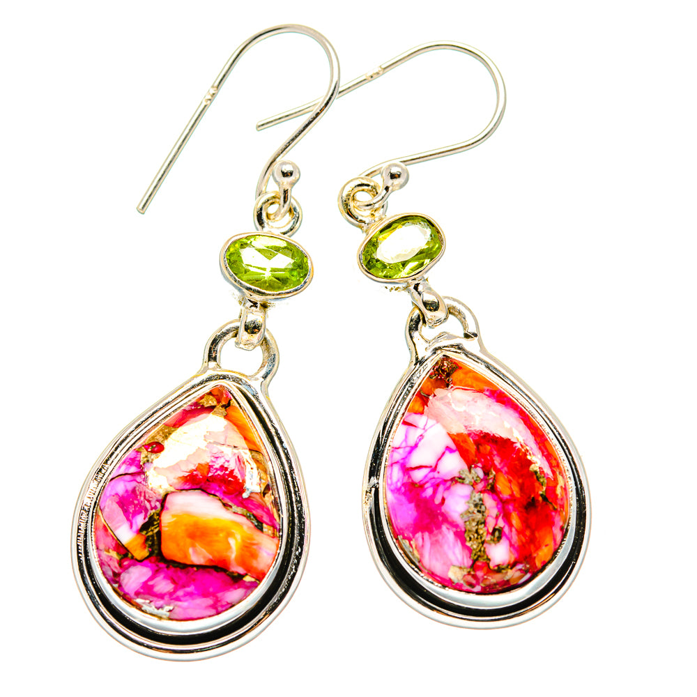 Kingman Pink Dahlia Turquoise Earrings handcrafted by Ana Silver Co - EARR429987 - Photo 2