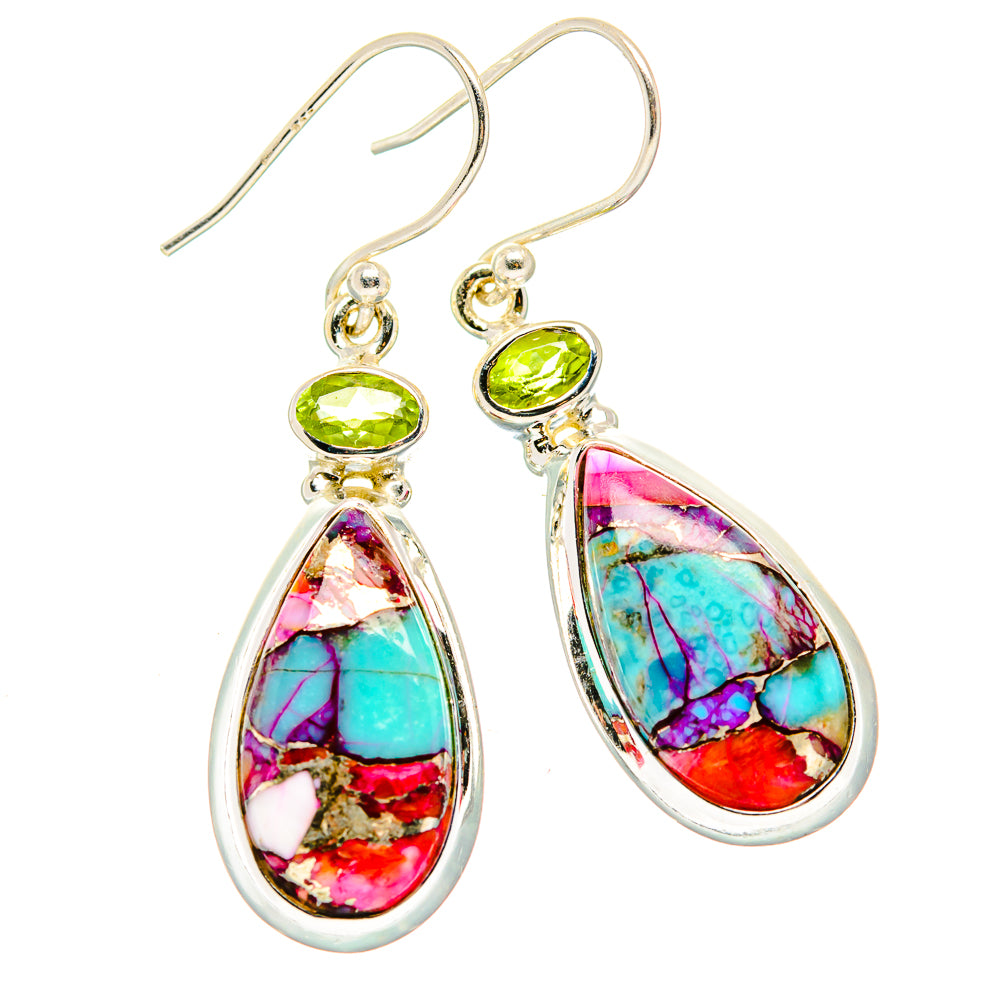 Kingman Pink Dahlia Turquoise Earrings handcrafted by Ana Silver Co - EARR430016 - Photo 2