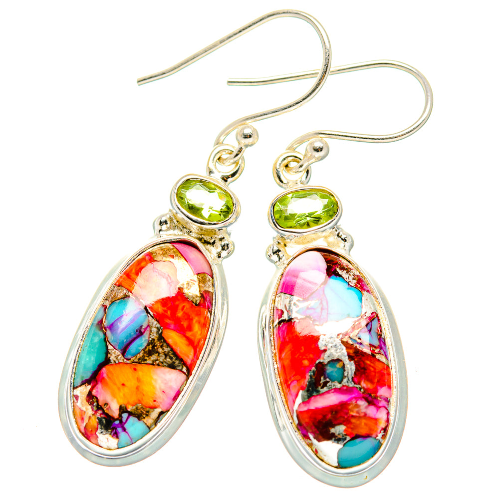 Kingman Pink Dahlia Turquoise Earrings handcrafted by Ana Silver Co - EARR430019 - Photo 2