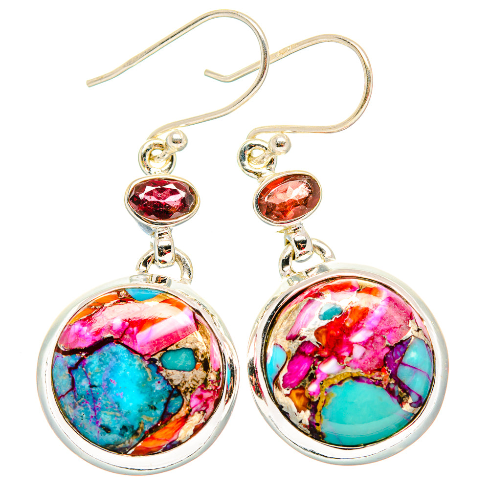 Kingman Pink Dahlia Turquoise Earrings handcrafted by Ana Silver Co - EARR430034 - Photo 2