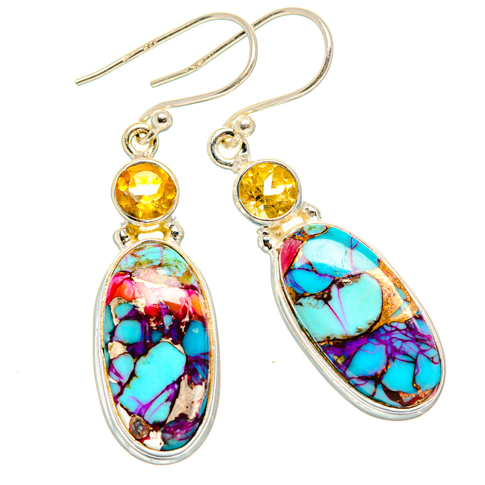 Kingman Pink Dahlia Turquoise Earrings handcrafted by Ana Silver Co - EARR430037 - Photo 2