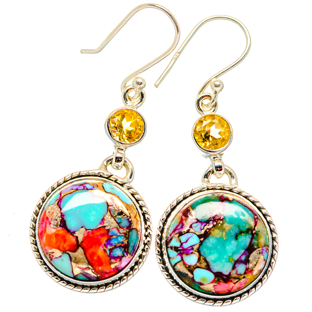 Kingman Pink Dahlia Turquoise Earrings handcrafted by Ana Silver Co - EARR430046 - Photo 2