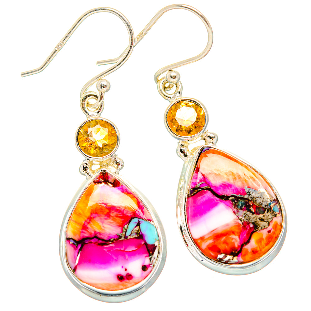 Kingman Pink Dahlia Turquoise Earrings handcrafted by Ana Silver Co - EARR430047 - Photo 2
