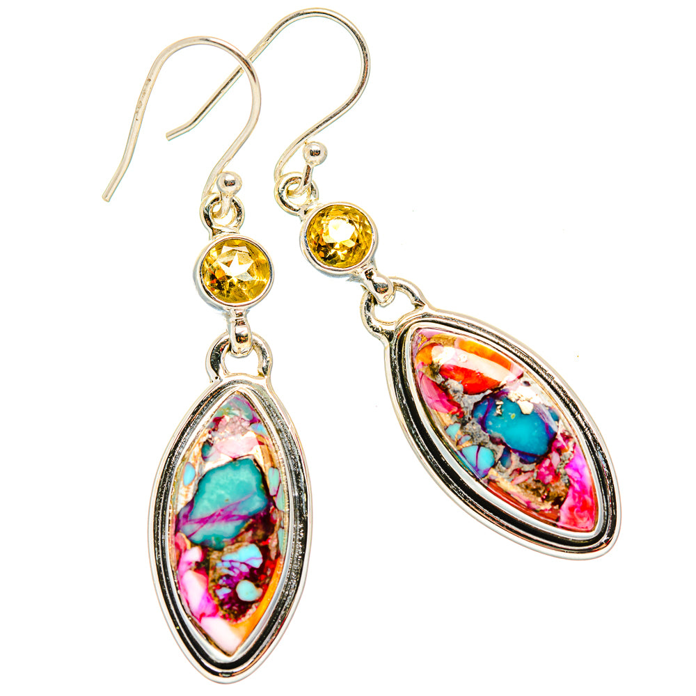 Kingman Pink Dahlia Turquoise Earrings handcrafted by Ana Silver Co - EARR430050 - Photo 2