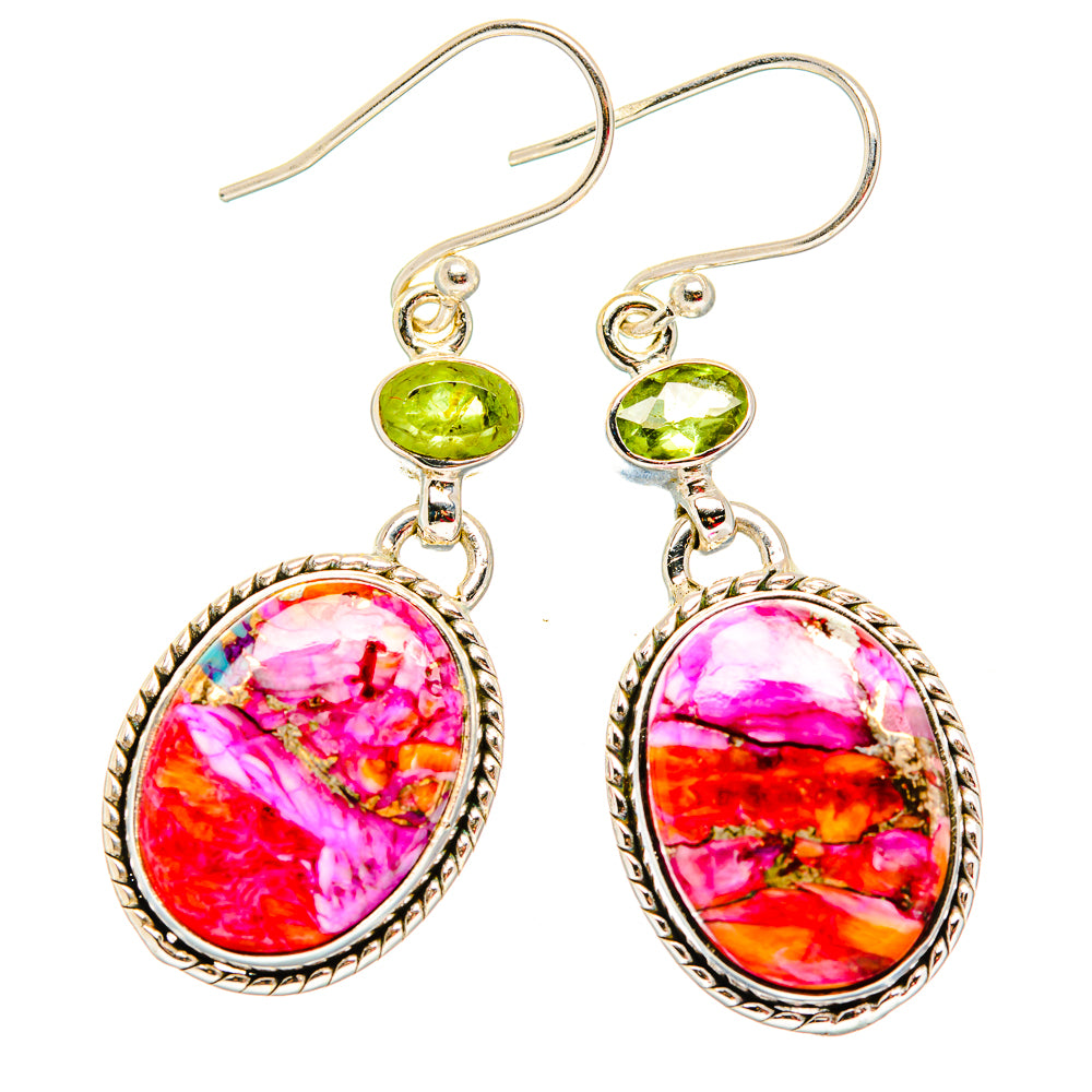 Kingman Pink Dahlia Turquoise Earrings handcrafted by Ana Silver Co - EARR430055 - Photo 2