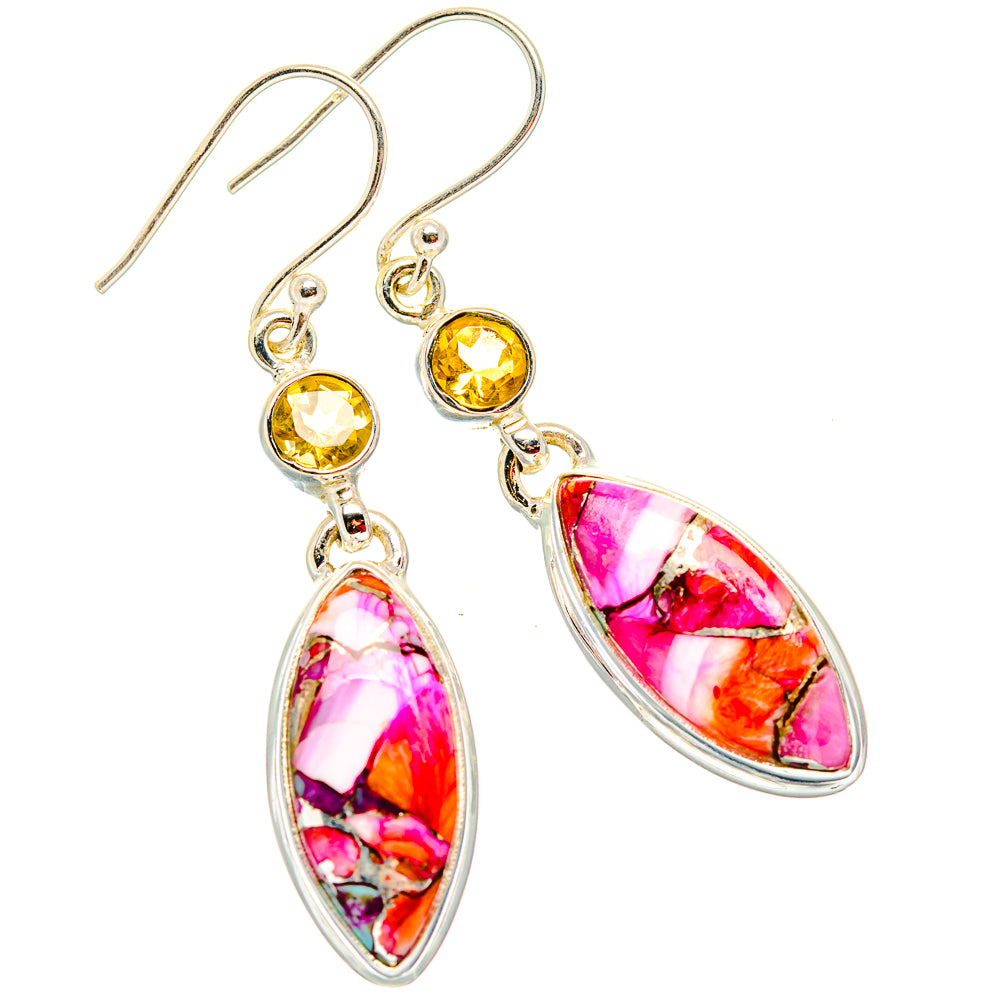 Kingman Pink Dahlia Turquoise Earrings handcrafted by Ana Silver Co - EARR430056 - Photo 2