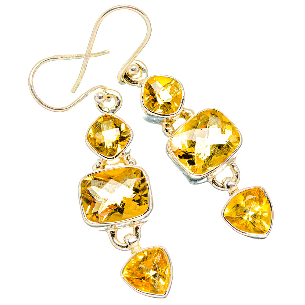 Faceted citrine sterling silver drop earrings with heart and triangle stones