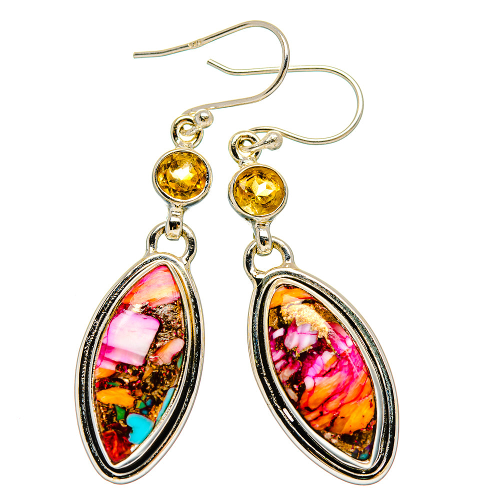Kingman Pink Dahlia Turquoise Earrings handcrafted by Ana Silver Co - EARR430080 - Photo 2