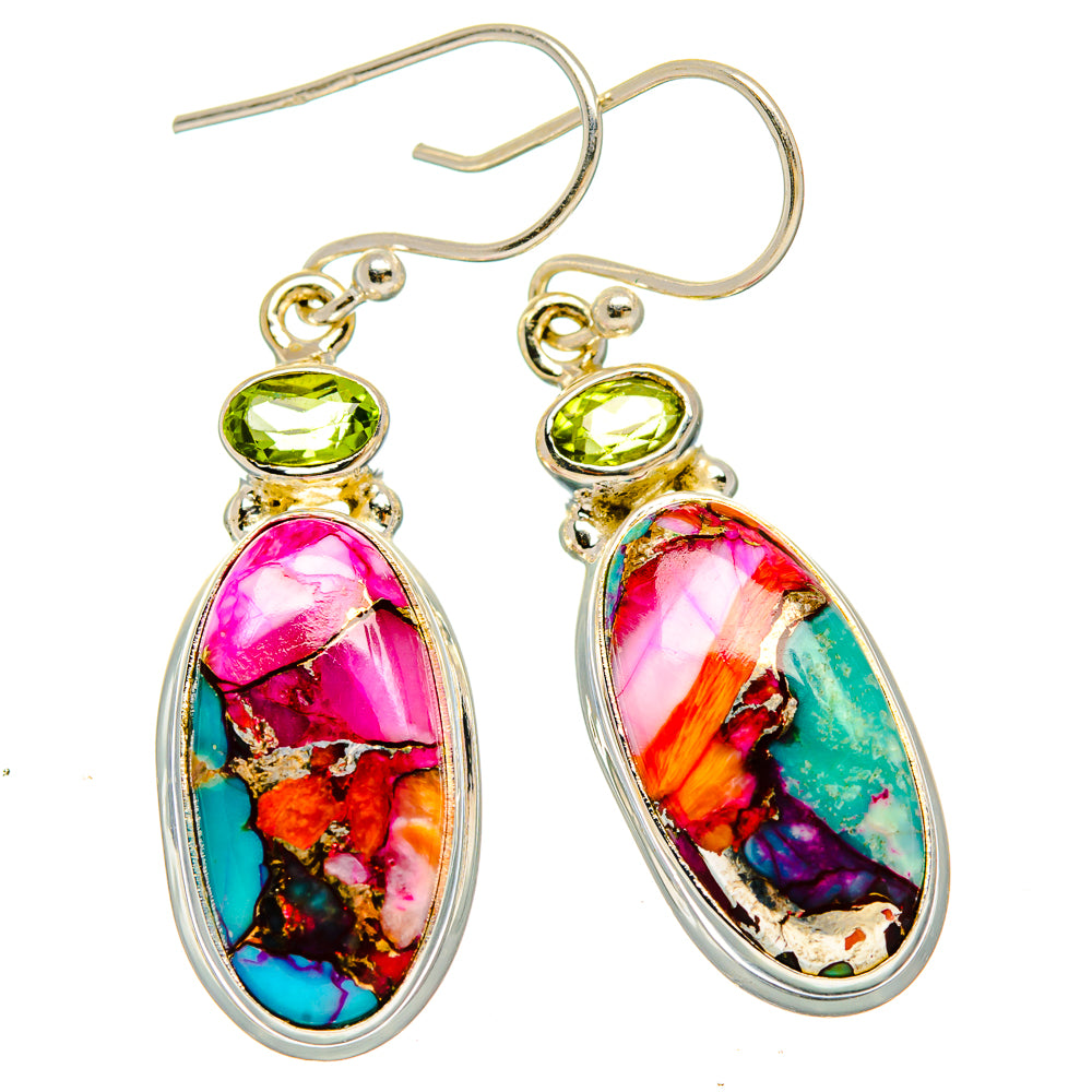 Kingman Pink Dahlia Turquoise Earrings handcrafted by Ana Silver Co - EARR430108 - Photo 2