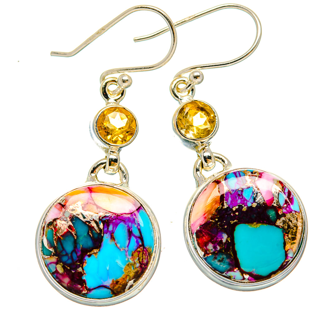 Kingman Pink Dahlia Turquoise Earrings handcrafted by Ana Silver Co - EARR430115 - Photo 2