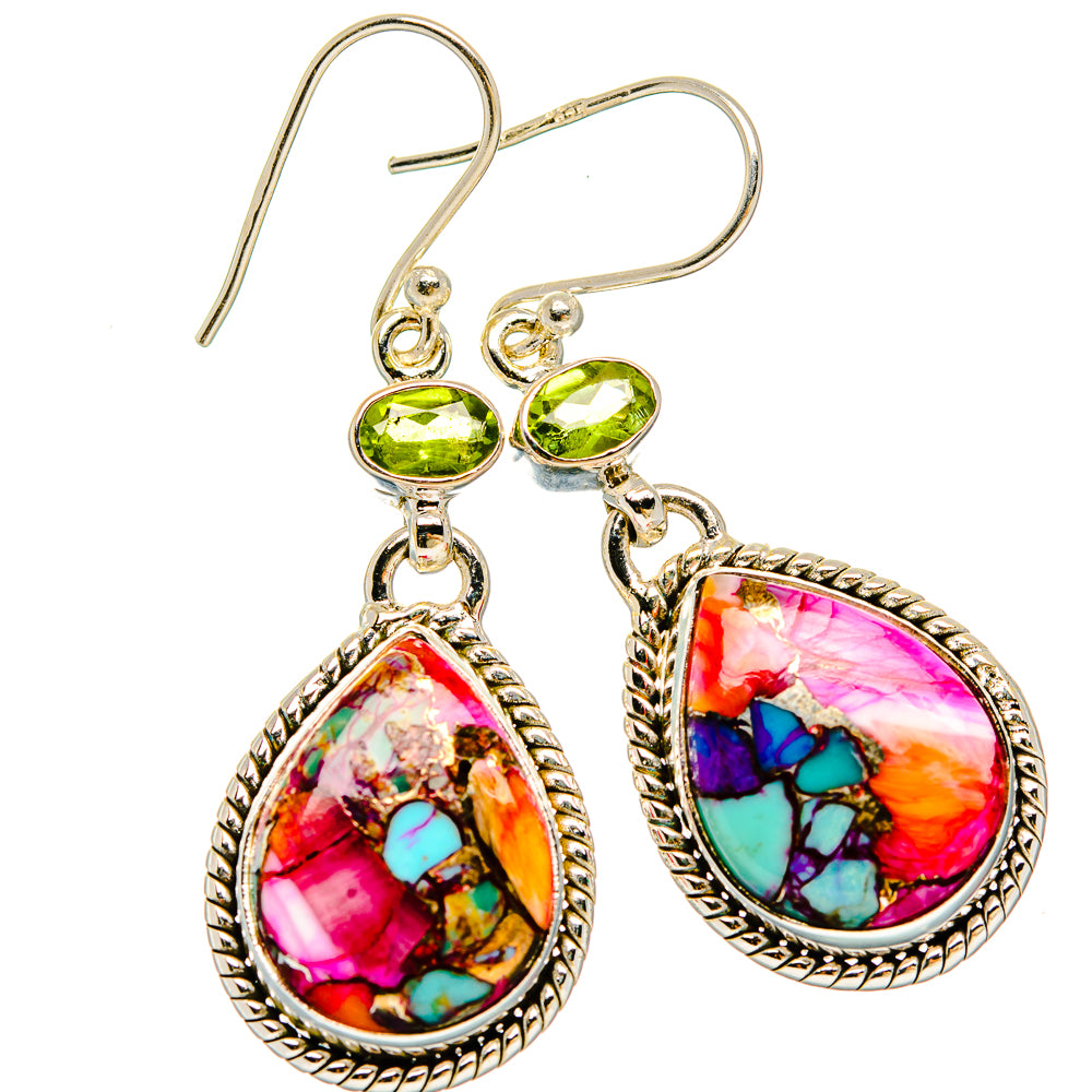 Kingman Pink Dahlia Turquoise Earrings handcrafted by Ana Silver Co - EARR430116 - Photo 2