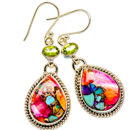 Kingman Pink Dahlia Turquoise Earrings handcrafted by Ana Silver Co - EARR430116 - Photo 2