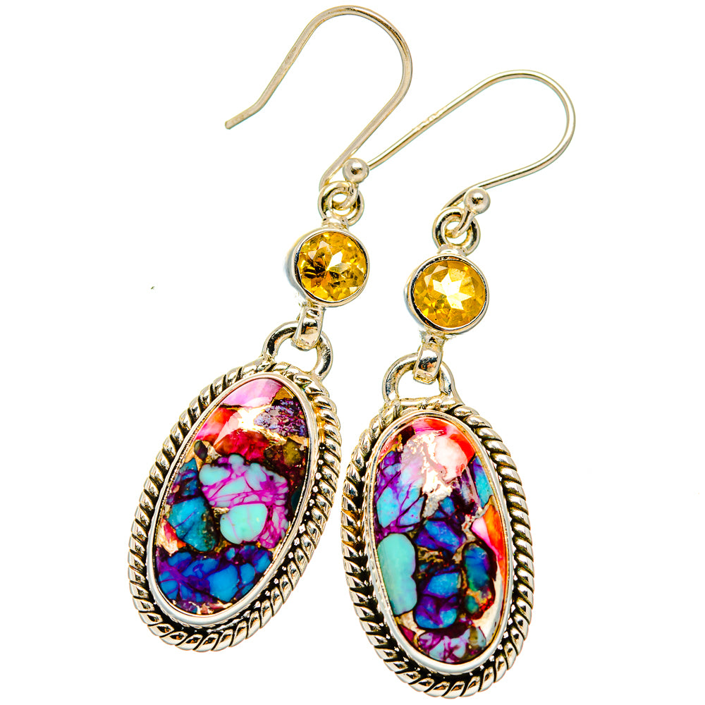 Kingman Pink Dahlia Turquoise Earrings handcrafted by Ana Silver Co - EARR430118 - Photo 2