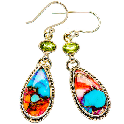 Kingman Pink Dahlia Turquoise Earrings handcrafted by Ana Silver Co - EARR430127 - Photo 2