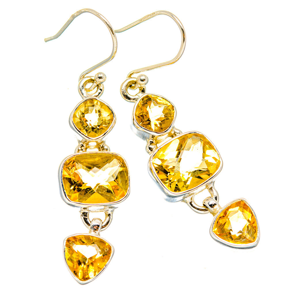 Sterling silver citrine drop earrings, faceted yellow hearts and ovals on French hooks