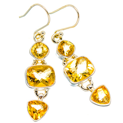 Sterling silver citrine drop earrings, faceted yellow hearts and ovals on French hooks