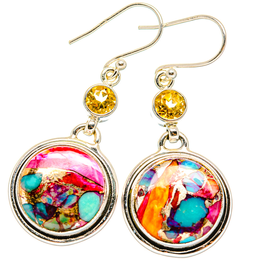 Kingman Pink Dahlia Turquoise Earrings handcrafted by Ana Silver Co - EARR430133 - Photo 2