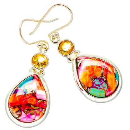 Kingman Pink Dahlia Turquoise Earrings handcrafted by Ana Silver Co - EARR430146 - Photo 2