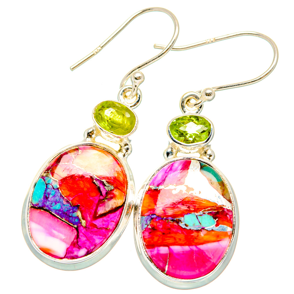 Kingman Pink Dahlia Turquoise Earrings handcrafted by Ana Silver Co - EARR430148 - Photo 2