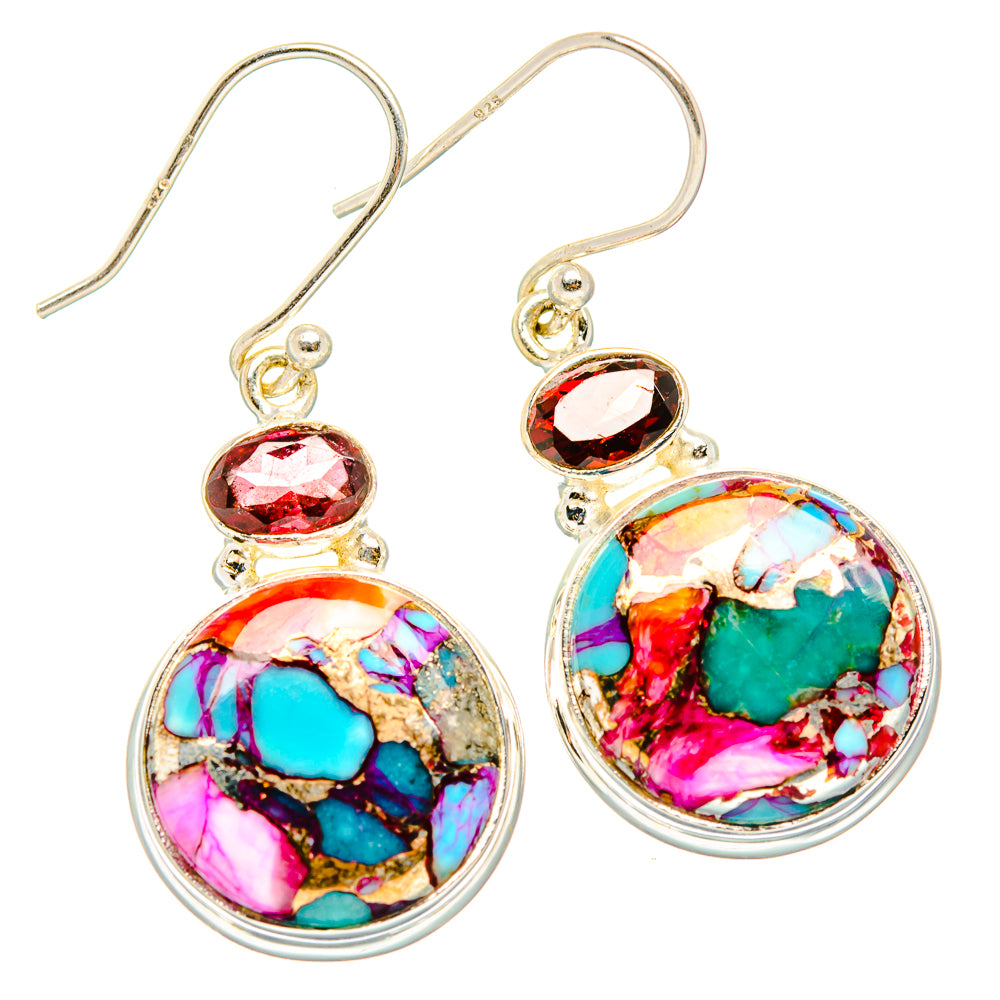 Kingman Pink Dahlia Turquoise Earrings handcrafted by Ana Silver Co - EARR430153 - Photo 2