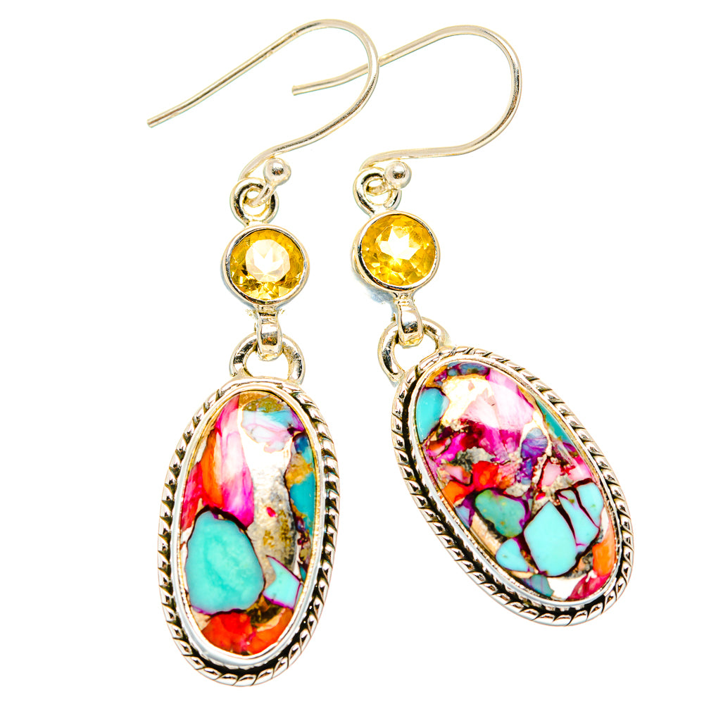 Kingman Pink Dahlia Turquoise Earrings handcrafted by Ana Silver Co - EARR430171 - Photo 2