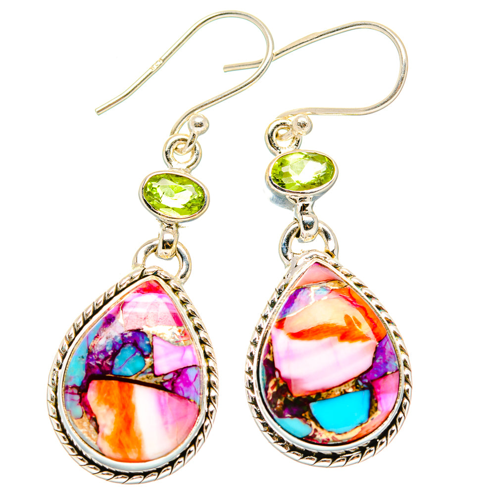 Kingman Pink Dahlia Turquoise Earrings handcrafted by Ana Silver Co - EARR430172 - Photo 2