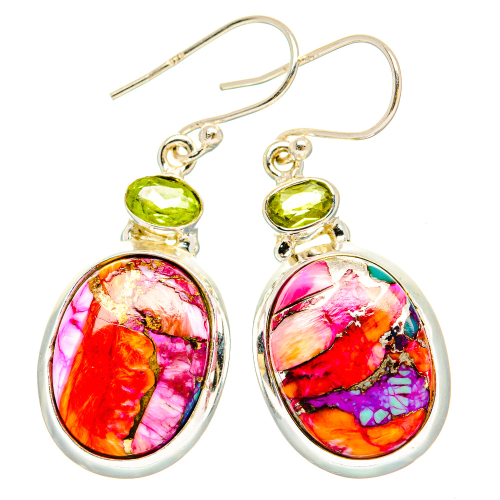 Kingman Pink Dahlia Turquoise Earrings handcrafted by Ana Silver Co - EARR430184 - Photo 2