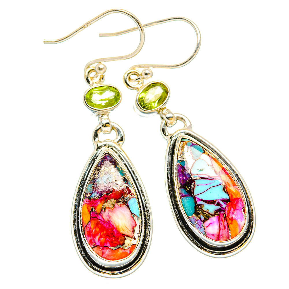 Kingman Pink Dahlia Turquoise Earrings handcrafted by Ana Silver Co - EARR430191 - Photo 2