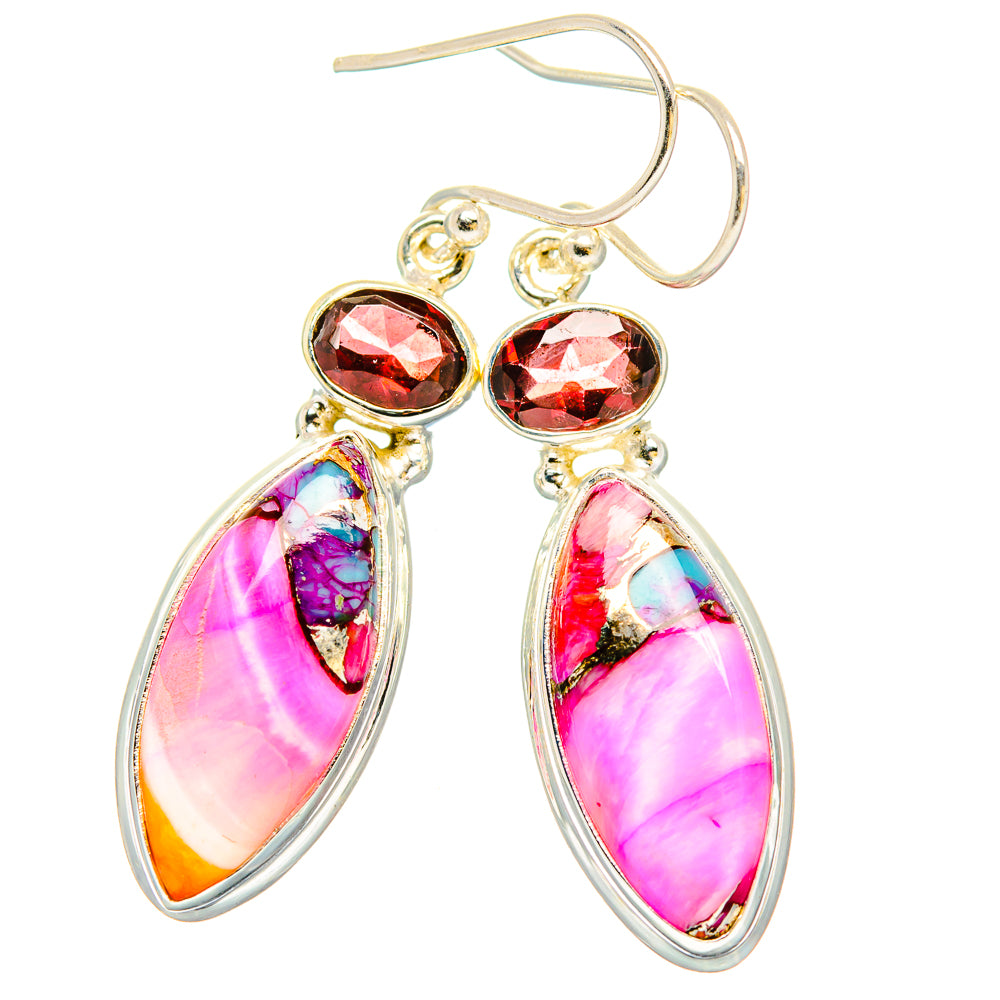 Kingman Pink Dahlia Turquoise Earrings handcrafted by Ana Silver Co - EARR430233 - Photo 2