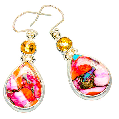 Kingman Pink Dahlia Turquoise Earrings handcrafted by Ana Silver Co - EARR430235 - Photo 2
